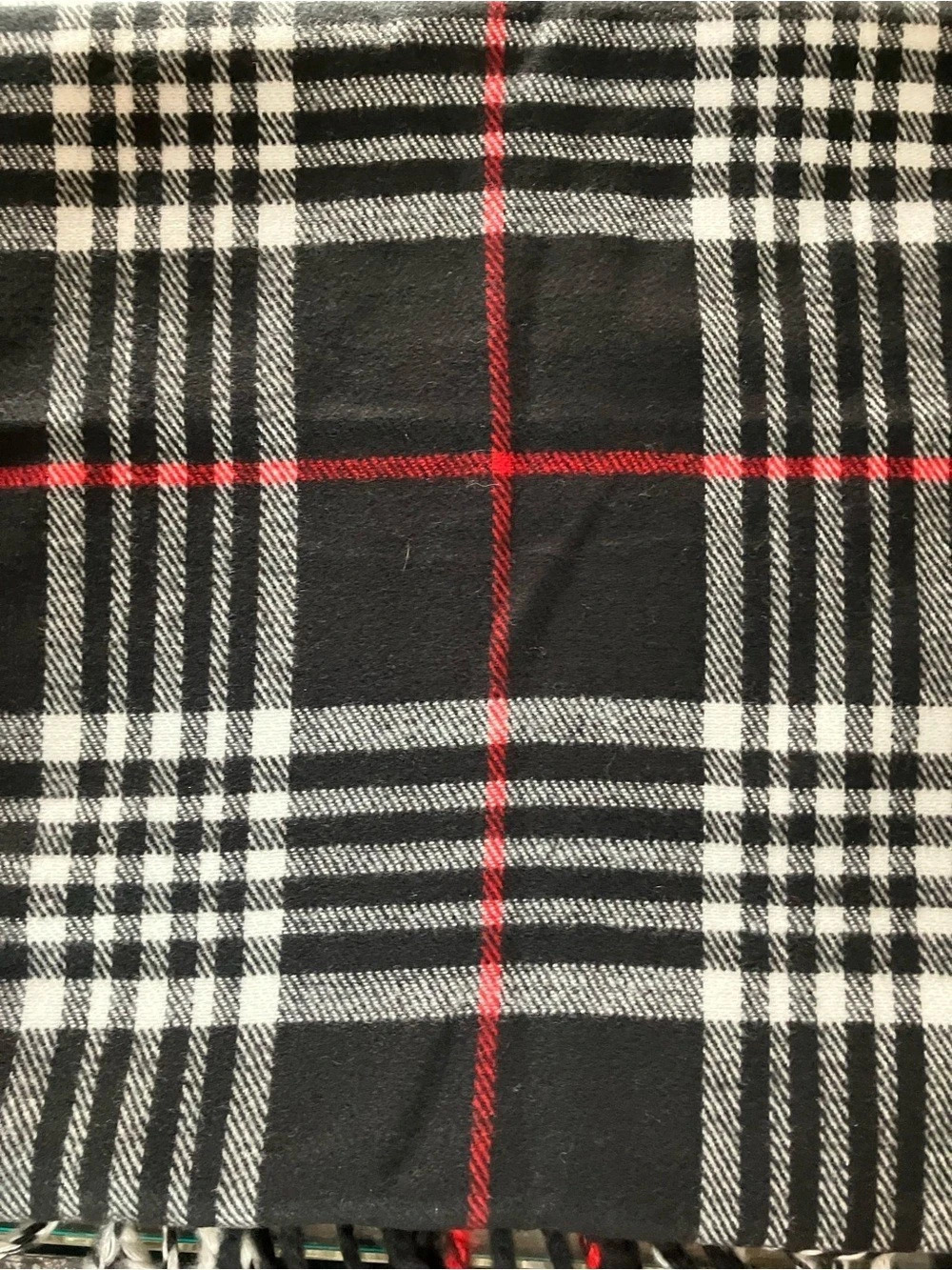 Plum Feathers Plaid Scarf Black White Red 12 x 72 Classic Tartan
